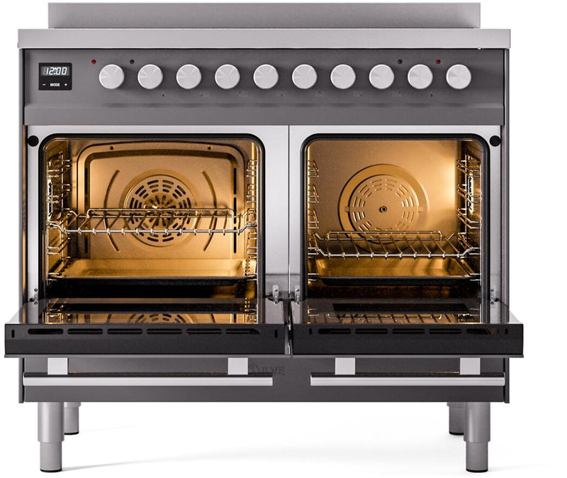 ILVE 40" Professional Plus II Series Freestanding Electric Double Oven Range with 5 Elements, Triple Glass Cool Door, Convection Oven, TFT Oven Control Display and Child Lock - UPDI406WMP