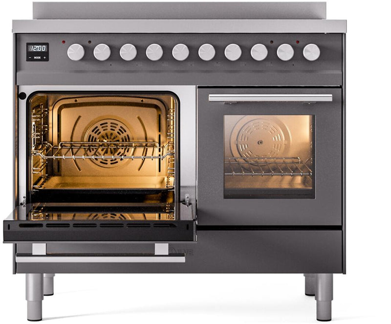 ILVE 40" Professional Plus II Series Freestanding Electric Double Oven Range with 5 Elements, Triple Glass Cool Door, Convection Oven, TFT Oven Control Display and Child Lock - UPDI406WMP