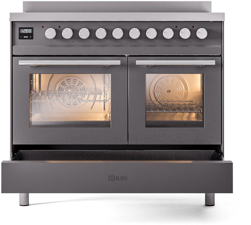 ILVE 40" Professional Plus II Series Freestanding Electric Double Oven Range with 5 Elements, Triple Glass Cool Door, Convection Oven, TFT Oven Control Display and Child Lock - UPDI406WMP