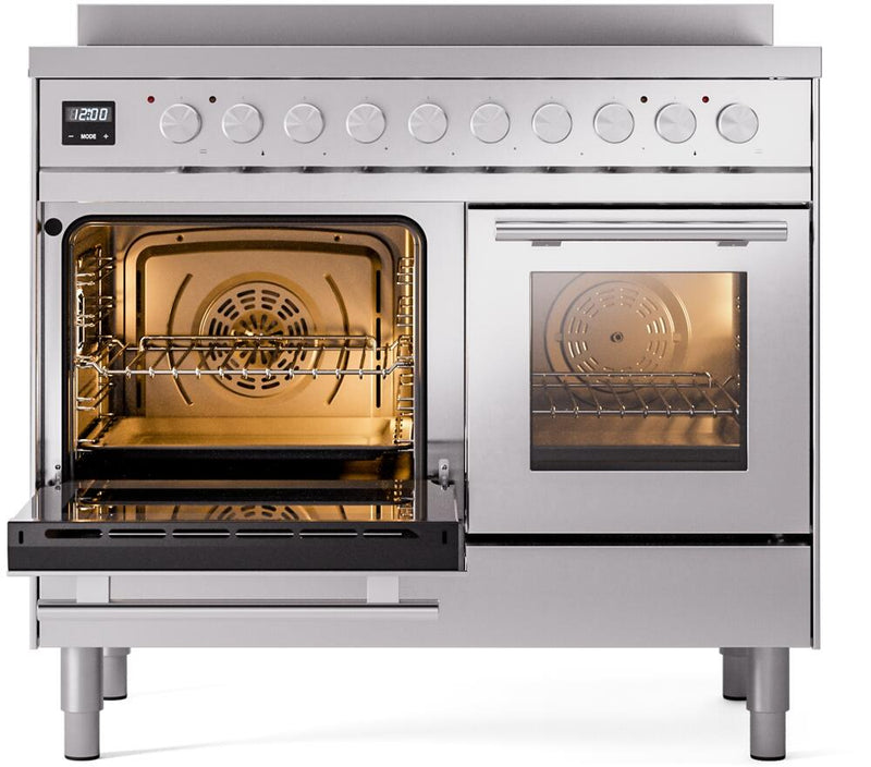 ILVE 40" Professional Plus II Series Freestanding Electric Double Oven Range with 5 Elements, Triple Glass Cool Door, Convection Oven, TFT Oven Control Display and Child Lock - UPDI406WMP