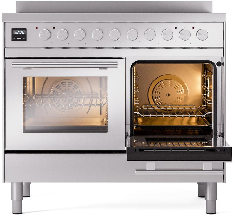 ILVE 40" Professional Plus II Series Freestanding Electric Double Oven Range with 5 Elements, Triple Glass Cool Door, Convection Oven, TFT Oven Control Display and Child Lock - UPDI406WMP