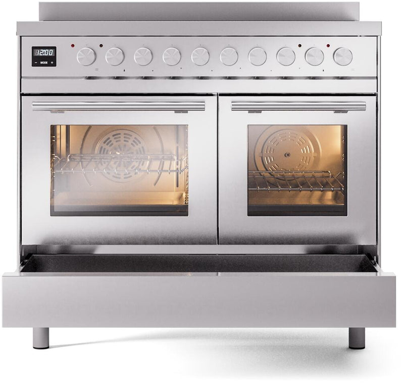 ILVE 40" Professional Plus II Series Freestanding Electric Double Oven Range with 5 Elements, Triple Glass Cool Door, Convection Oven, TFT Oven Control Display and Child Lock - UPDI406WMP