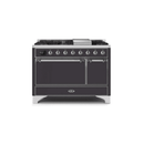 ILVE 48 Inch Majestic II Series Freestanding Dual Fuel Liquid Propane Range with 8 Sealed Brass Non Stick Coated Burners and Griddle UM12FDQNS3