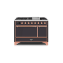 ILVE 48 Inch Majestic II Series Freestanding Dual Fuel Liquid Propane Range with 8 Sealed Brass Non Stick Coated Burners and Griddle UM12FDQNS3