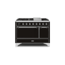 ILVE 48 Inch Majestic II Series Freestanding Dual Fuel Liquid Propane Range with 8 Sealed Brass Non Stick Coated Burners and Griddle UM12FDQNS3