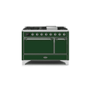 ILVE 48 Inch Majestic II Series Freestanding Dual Fuel Liquid Propane Range with 8 Sealed Brass Non Stick Coated Burners and Griddle UM12FDQNS3