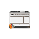 ILVE 48 Inch Majestic II Series Freestanding Dual Fuel Liquid Propane Range with 8 Sealed Brass Non Stick Coated Burners and Griddle UM12FDQNS3