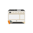 ILVE 48 Inch Majestic II Series Freestanding Dual Fuel Liquid Propane Range with 8 Sealed Brass Non Stick Coated Burners and Griddle UM12FDQNS3