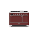 ILVE 48 Inch Majestic II Series Freestanding Dual Fuel Liquid Propane Range with 8 Sealed Brass Non Stick Coated Burners and Griddle UM12FDQNS3