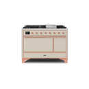 ILVE 48 Inch Majestic II Series Freestanding Dual Fuel Liquid Propane Range with 8 Sealed Brass Non Stick Coated Burners and Griddle UM12FDQNS3