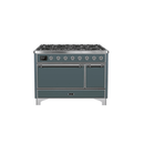 ILVE 48 Inch Majestic II Series Freestanding Dual Fuel Liquid Propane Range with 8 Sealed Brass Non Stick Coated Burners and Griddle UM12FDQNS3