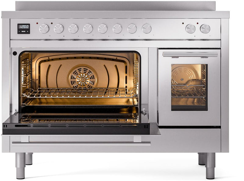 ILVE 48" Professional Plus II Series Freestanding Electric Double Oven Range with 8 Elements, Triple Glass Cool Door, Convection Oven, TFT Oven Control Display and Child Lock - UPI486WMP