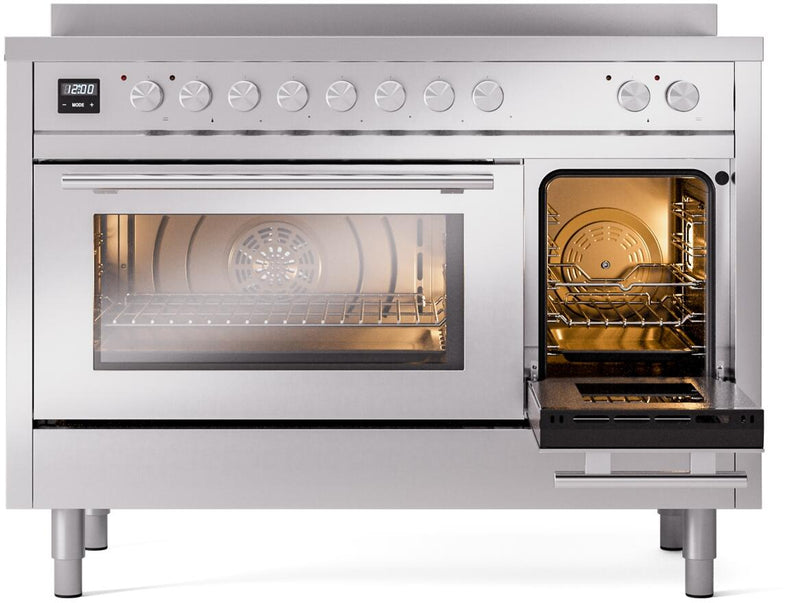 ILVE 48" Professional Plus II Series Freestanding Electric Double Oven Range with 8 Elements, Triple Glass Cool Door, Convection Oven, TFT Oven Control Display and Child Lock - UPI486WMP