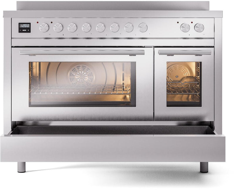 ILVE 48" Professional Plus II Series Freestanding Electric Double Oven Range with 8 Elements, Triple Glass Cool Door, Convection Oven, TFT Oven Control Display and Child Lock - UPI486WMP