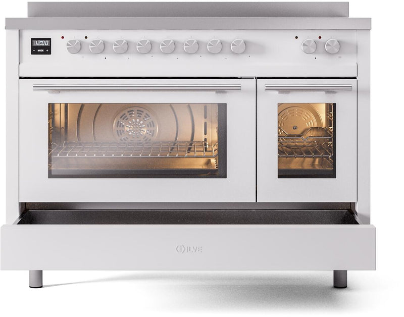 ILVE 48" Professional Plus II Series Freestanding Electric Double Oven Range with 8 Elements, Triple Glass Cool Door, Convection Oven, TFT Oven Control Display and Child Lock - UPI486WMP