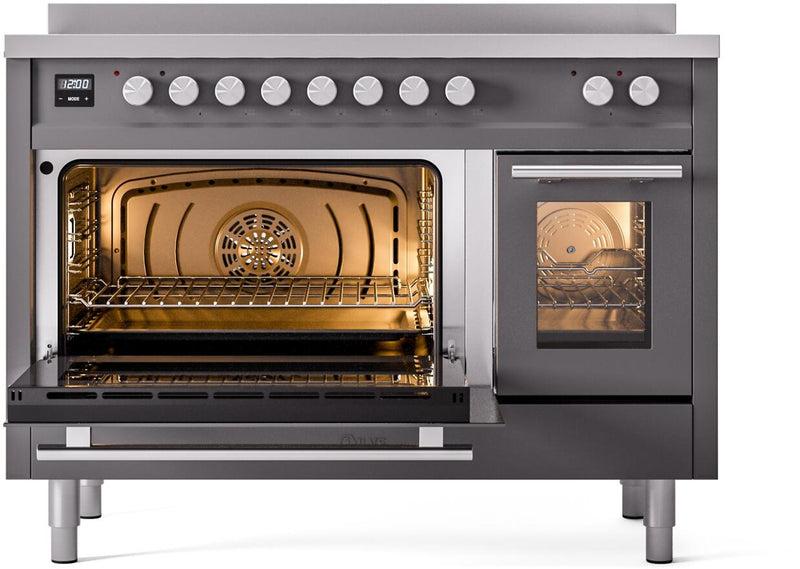 ILVE 48" Professional Plus II Series Freestanding Electric Double Oven Range with 8 Elements, Triple Glass Cool Door, Convection Oven, TFT Oven Control Display and Child Lock - UPI486WMP