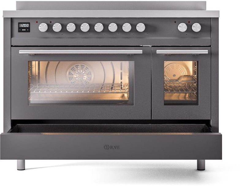 ILVE 48" Professional Plus II Series Freestanding Electric Double Oven Range with 8 Elements, Triple Glass Cool Door, Convection Oven, TFT Oven Control Display and Child Lock - UPI486WMP