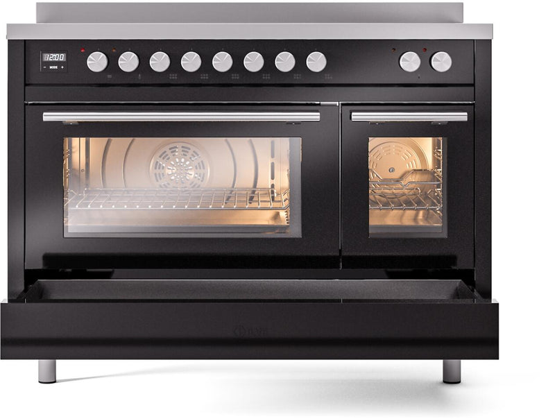 ILVE 48" Professional Plus II Series Freestanding Electric Double Oven Range with 8 Elements, Triple Glass Cool Door, Convection Oven, TFT Oven Control Display and Child Lock - UPI486WMP