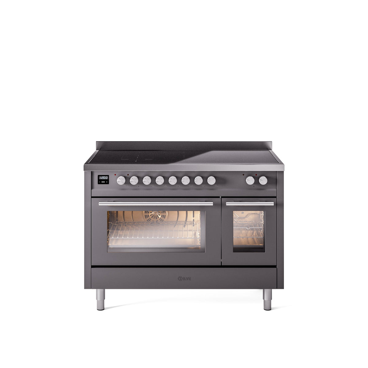 ILVE 48" Professional Plus II Series Freestanding Electric Double Oven Range with 8 Elements, Triple Glass Cool Door, Convection Oven, TFT Oven Control Display and Child Lock - UPI486WMP