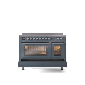 ILVE 48" Professional Plus II Series Freestanding Electric Double Oven Range with 8 Elements, Triple Glass Cool Door, Convection Oven, TFT Oven Control Display and Child Lock - UPI486WMP