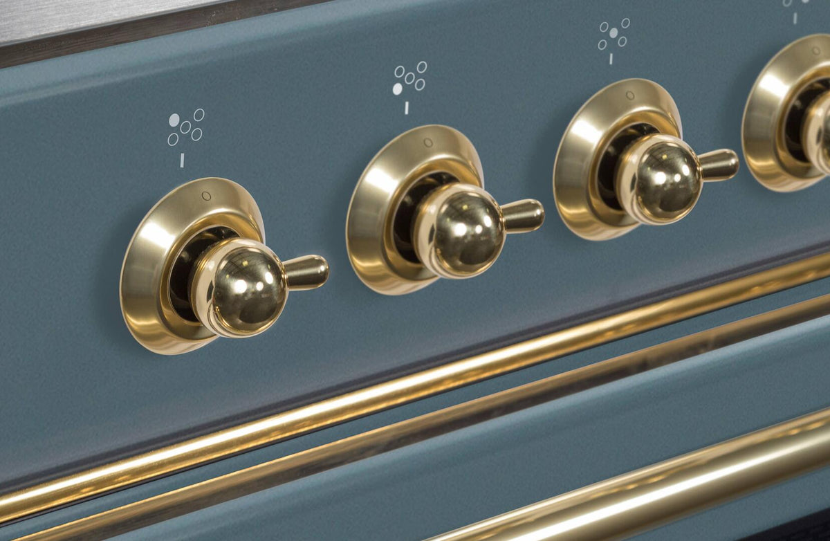 ILVE majestic II 60" lit burner gold knobs