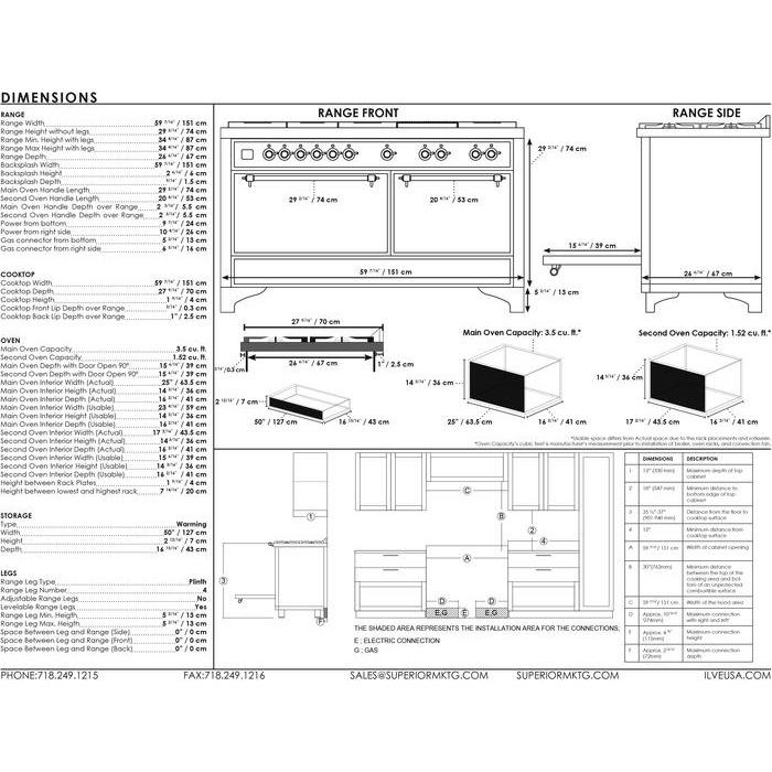 ILVE Majestic II Series 60 Inch Dual Fuel Freestanding Range Gas/Propane UM15FDQNS3