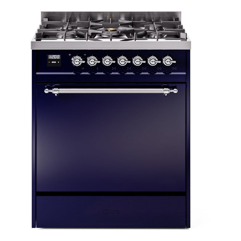 ILVE Nostalgie II 30" Dual Fuel Range with 5 Sealed Burners Solid Door - UP30QNMP