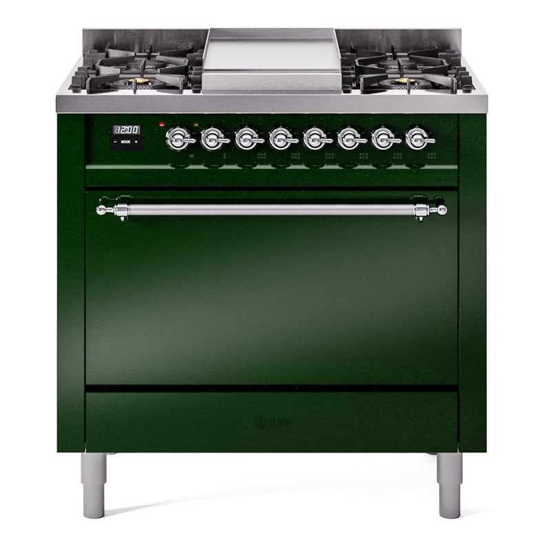 ILVE Nostalgie II 36" Dual Fuel Range with 6 Sealed Burners + Griddle Solid Door - UP36FQNMP