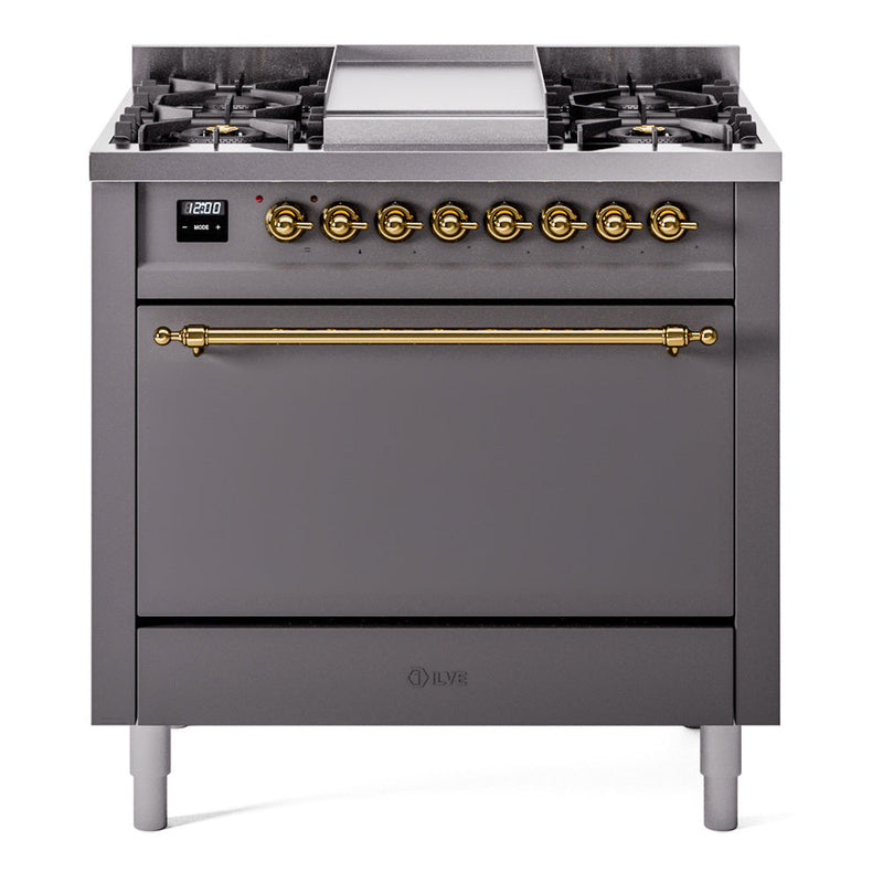 ILVE Nostalgie II 36" Dual Fuel Range with 6 Sealed Burners + Griddle Solid Door - UP36FQNMP