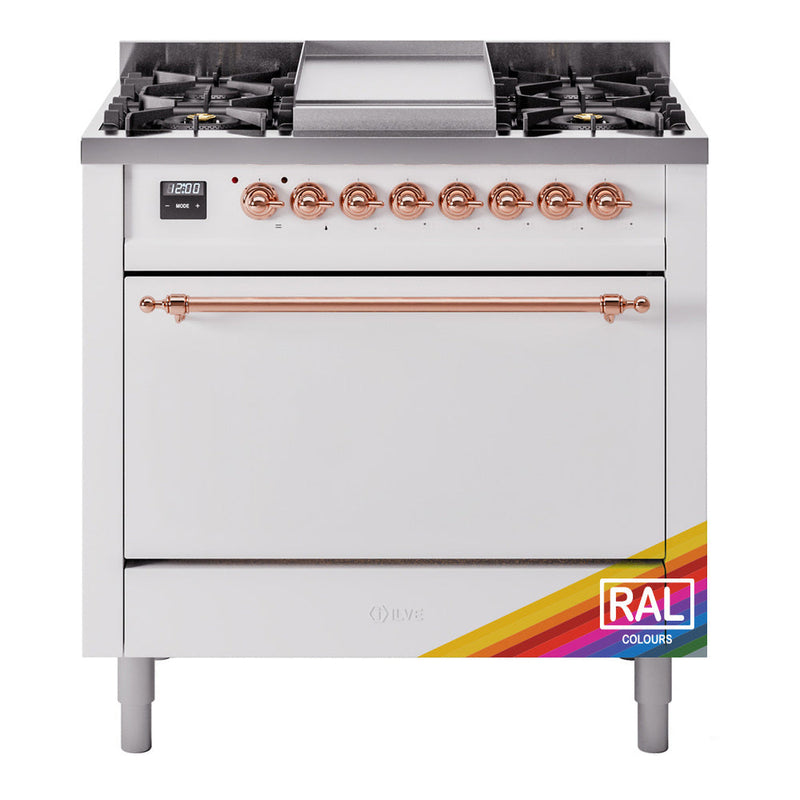 ILVE Nostalgie II 36" Dual Fuel Range with 6 Sealed Burners + Griddle Solid Door - UP36FQNMP