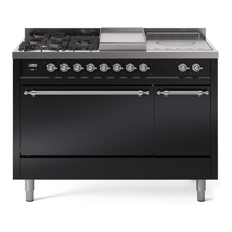 ILVE Nostalgie II 48" Dual Fuel Range with 5 Sealed Burners + Griddle + French Top Solid Door - UP48FSQNMP