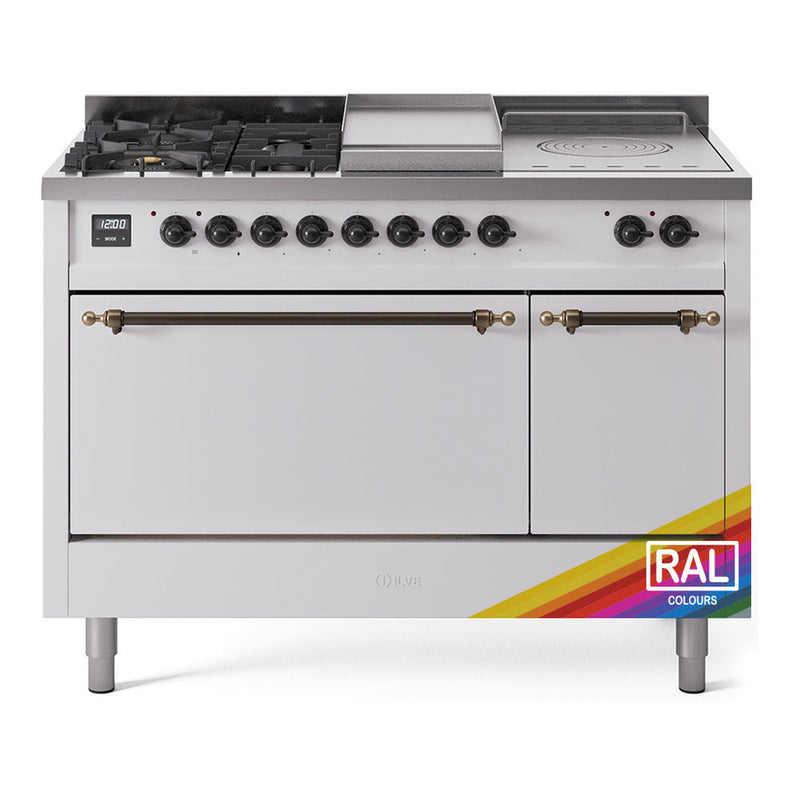 ILVE Nostalgie II 48" Dual Fuel Range with 5 Sealed Burners + Griddle + French Top Solid Door - UP48FSQNMP