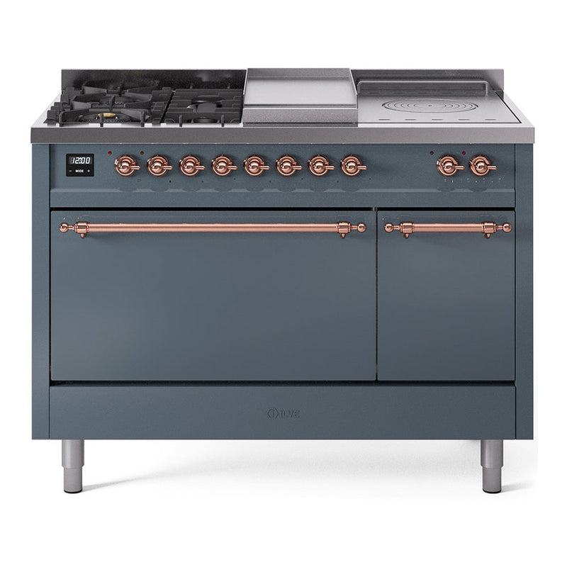 ILVE Nostalgie II 48" Dual Fuel Range with 5 Sealed Burners + Griddle + French Top Solid Door - UP48FSQNMP