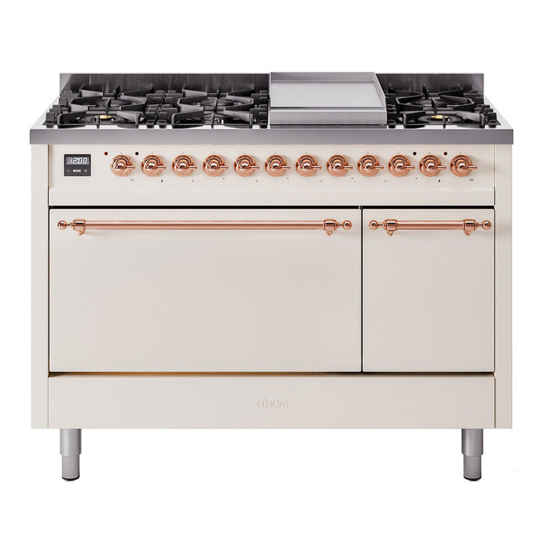 ILVE Nostalgie II 48" Dual Fuel Range with 8 Sealed Burners + Griddle Solid Door - UP48FQNMP