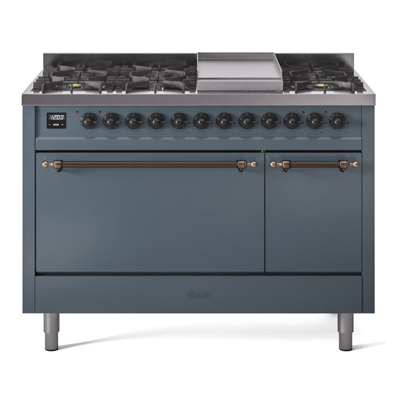 ILVE Nostalgie II 48" Dual Fuel Range with 8 Sealed Burners + Griddle Solid Door - UP48FQNMP