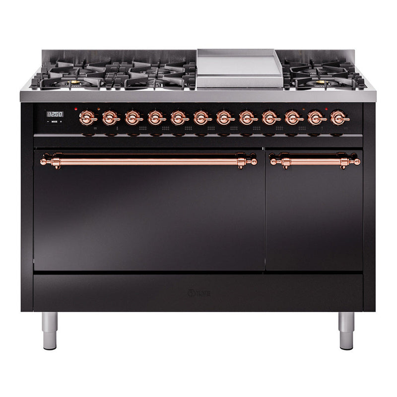 ILVE Nostalgie II 48" Dual Fuel Range with 8 Sealed Burners + Griddle Solid Door - UP48FQNMP