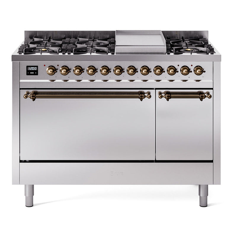 ILVE Nostalgie II 48" Dual Fuel Range with 8 Sealed Burners + Griddle Solid Door - UP48FQNMP