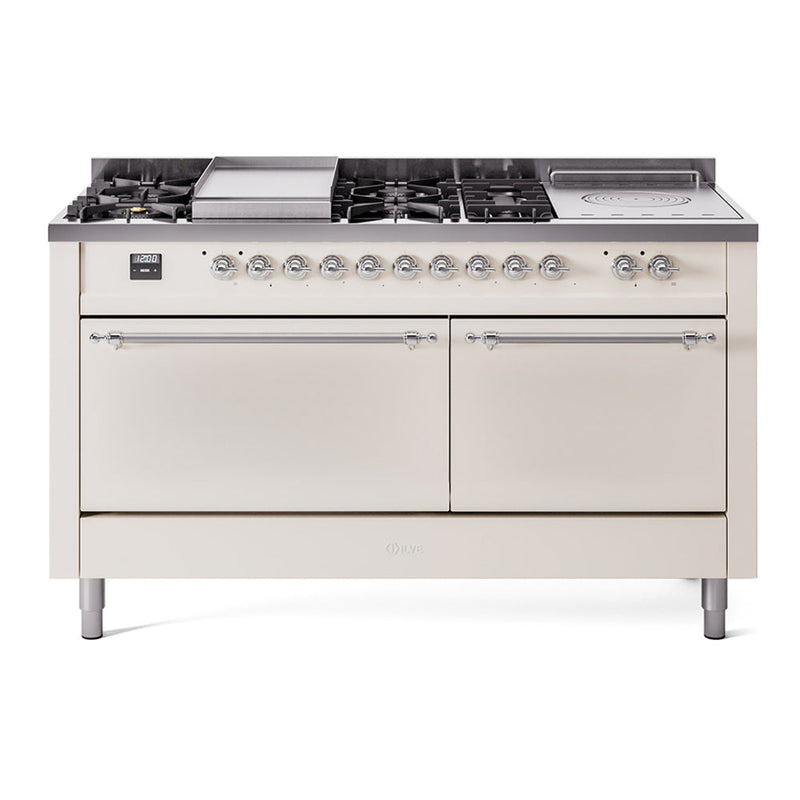 ILVE Nostalgie II 60" Dual Fuel Range with 7 Sealed Burners + Griddle + French Top Solid Door - UP60FSQNMP