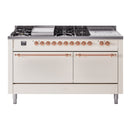 ILVE Nostalgie II 60" Dual Fuel Range with 7 Sealed Burners + Griddle + French Top Solid Door - UP60FSQNMP