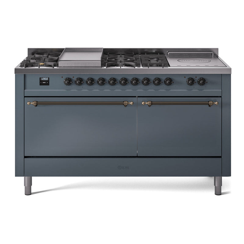 ILVE Nostalgie II 60" Dual Fuel Range with 7 Sealed Burners + Griddle + French Top Solid Door - UP60FSQNMP