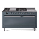 ILVE Nostalgie II 60" Dual Fuel Range with 7 Sealed Burners + Griddle + French Top Solid Door - UP60FSQNMP