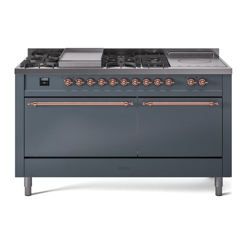 ILVE Nostalgie II 60" Dual Fuel Range with 7 Sealed Burners + Griddle + French Top Solid Door - UP60FSQNMP