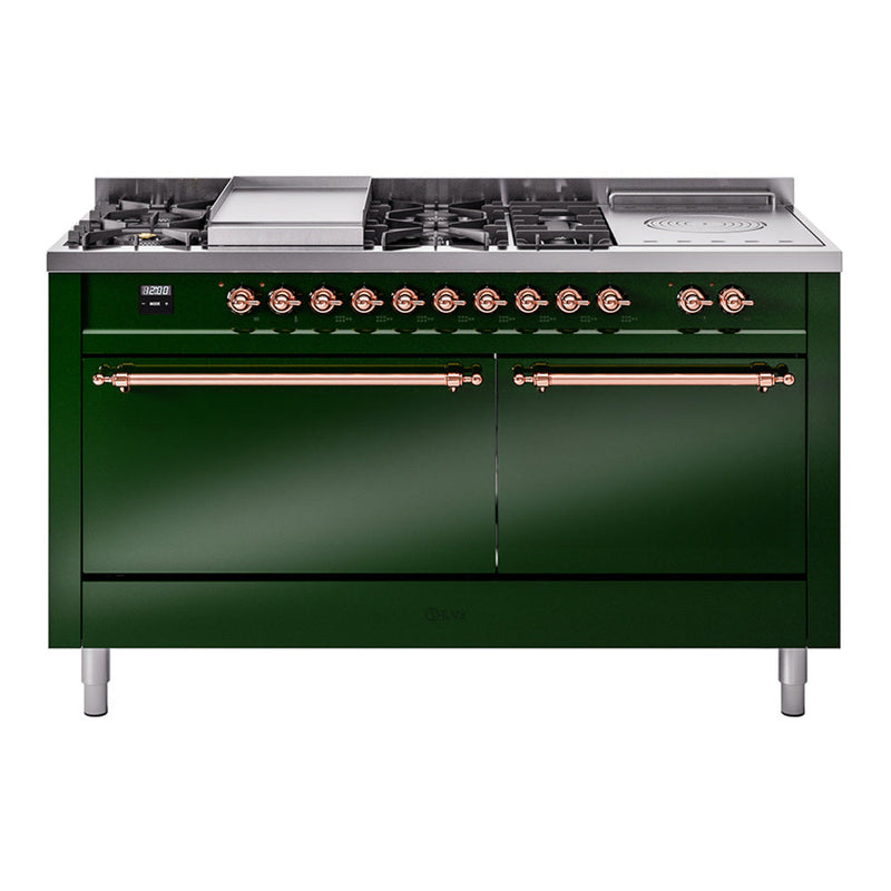 ILVE Nostalgie II 60" Dual Fuel Range with 7 Sealed Burners + Griddle + French Top Solid Door - UP60FSQNMP