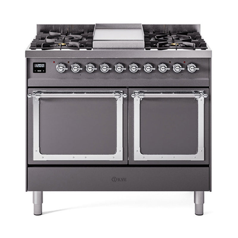 ILVE Nostalgie II Noblesse 40″ Dual Fuel Freestanding Range 6 Sealed Burners + Griddle with Solid Door - UND40FQNMP
