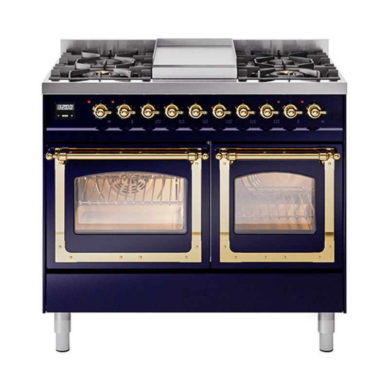 ILVE Nostalgie II Noblesse 40" Dual Fuel Freestanding Range with 9 Sealed Burners + Griddle Triple Glass Door - UND40FNMP