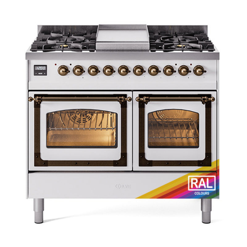 ILVE Nostalgie II Noblesse 40" Dual Fuel Freestanding Range with 9 Sealed Burners + Griddle Triple Glass Door - UND40FNMP