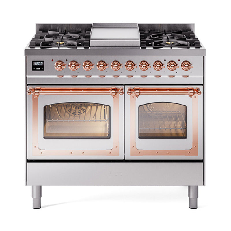 ILVE Nostalgie II Noblesse 40" Dual Fuel Freestanding Range with 9 Sealed Burners + Griddle Triple Glass Door - UND40FNMP