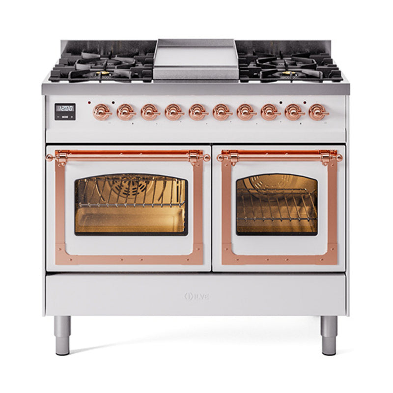 ILVE Nostalgie II Noblesse 40" Dual Fuel Freestanding Range with 9 Sealed Burners + Griddle Triple Glass Door - UND40FNMP