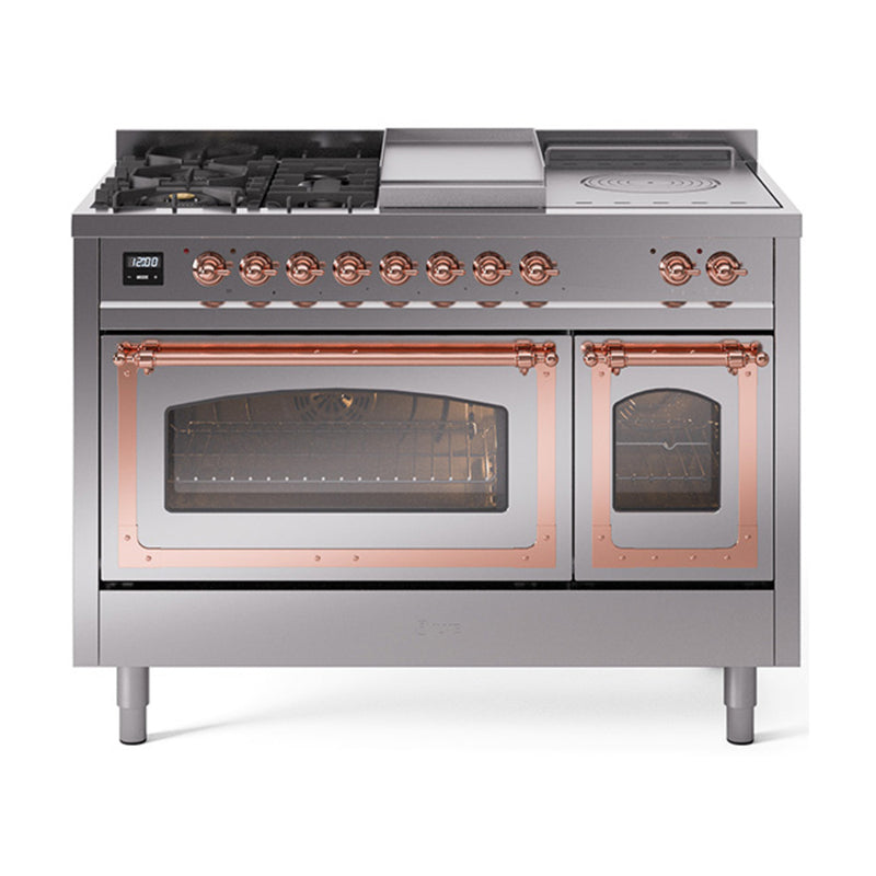 ILVE Nostalgie II Noblesse 48" Dual Fuel Freestanding Range 5 Sealed Burners + Griddle + French Top with Triple Glass Door - UN48FSNMP