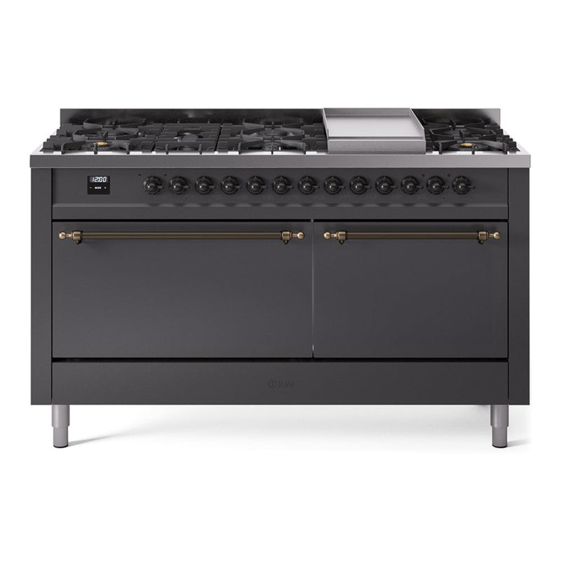 ILVE Nostalgie II Noblesse 60″ Dual Fuel Freestanding Range 9 Sealed Burners + Griddle with Solid Door - UN60FQNMP